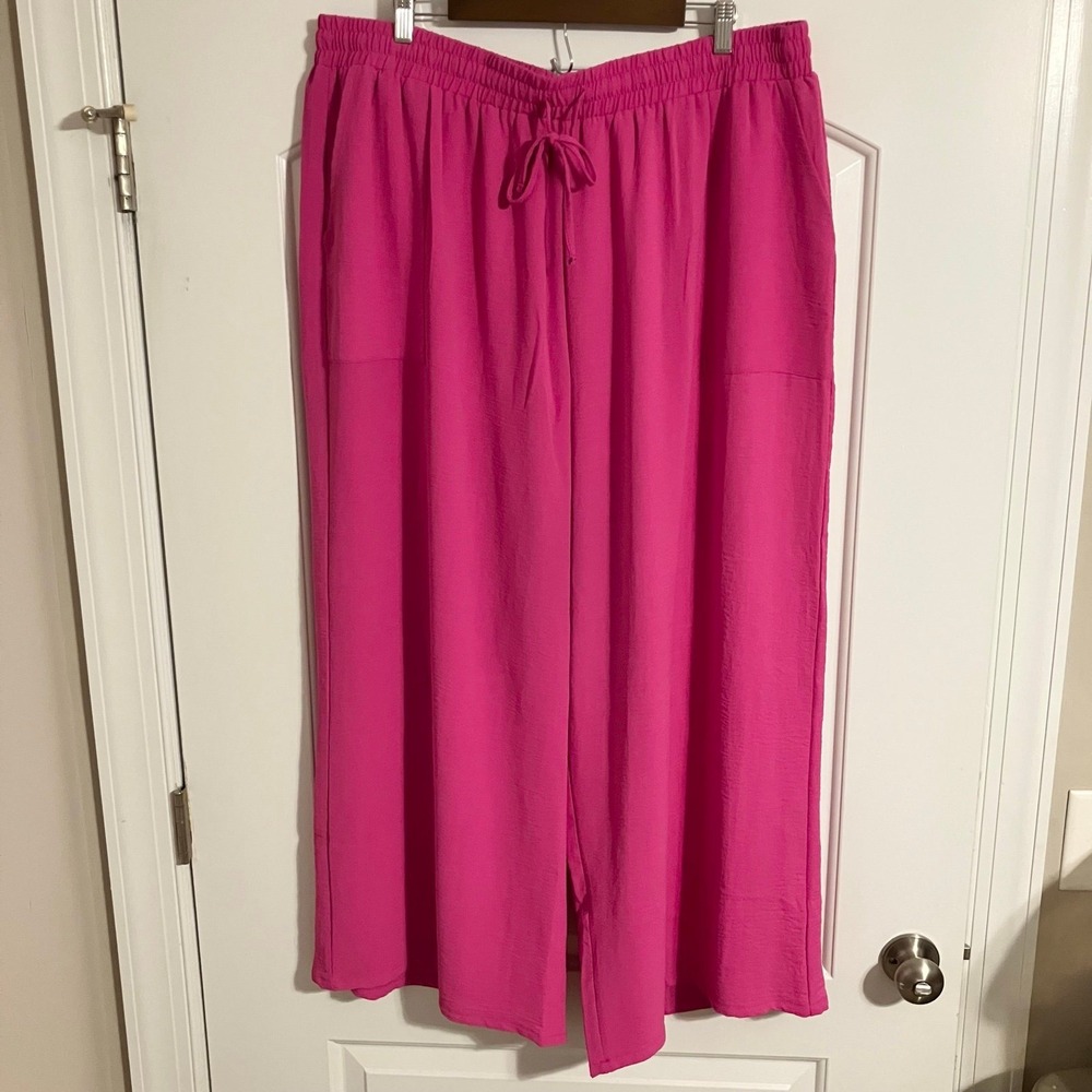 Women's 4X Pink Palazzo Pants Wide Leg Lounge Trousers Summer Casual Comfortable